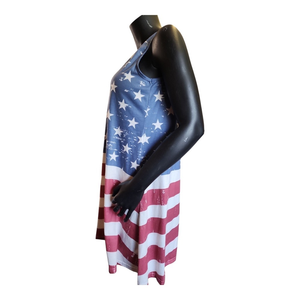 USA Flag Sleeveless Dress Patriotic Stars Stripes Red White Blue  M Womens‎ Used - Picture 5 of 12